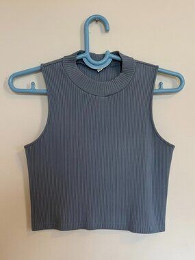Uniqlo Ribbed Mock Neck Crop Tank Top Slate Blue Size M